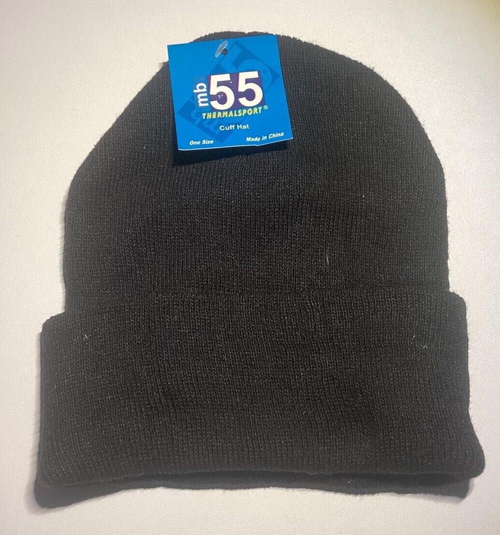 Adult Unisex Cuffed Knit Warm Winter Hat Ski Cap Beanie One Size Fits All, Black